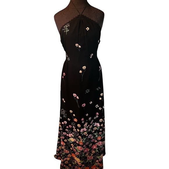 Sachin + Babi Black Chiffon Floral Maxi Dress Size 8 Medium Spectacular - Picture 1 of 10